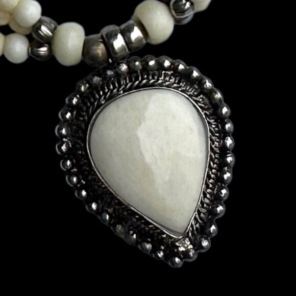 Vintage Beaded Multi-Strands Necklace Cream Colour Teardrop Pendant - Picture 4 of 7